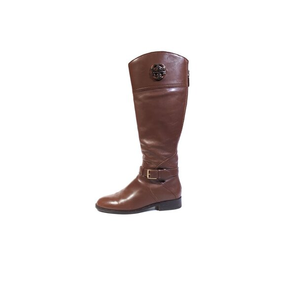 TORY BURCH Boots 8 Brown Adeline Logo Knee High Riding Boots Size 8 - Picture 2 of 8
